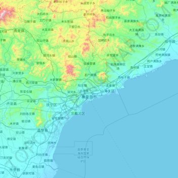 Mapa topográfico 秦皇岛市, altitud, relieve