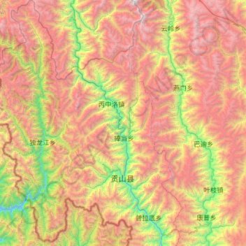 Mapa topográfico Gongshan Derung and Nu Autonomous County, altitud, relieve