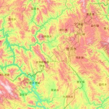 Mapa topográfico Simao District, altitud, relieve