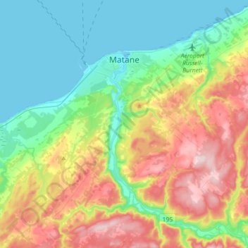 Mapa topográfico Matane, altitud, relieve