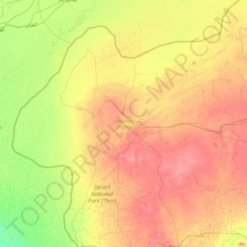 Mapa topográfico Jaisalmer, altitud, relieve