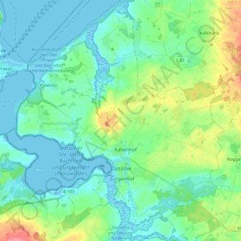 Mapa topográfico Dassow, altitud, relieve