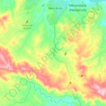 Mapa topográfico Mbombela Ward 16, altitud, relieve