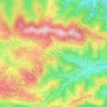 Mapa topográfico Julos, altitud, relieve