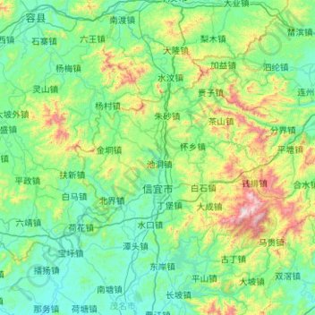 Mapa topográfico Xinyi City, altitud, relieve