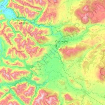 Mapa topográfico Río Simpson, altitud, relieve