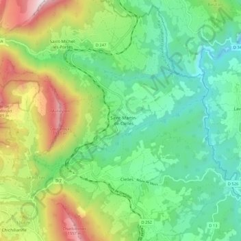 Mapa topográfico Saint-Martin-de-Clelles, altitud, relieve