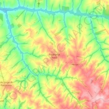 Mapa topográfico Esperança Nova, altitud, relieve