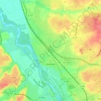 Mapa topográfico Avermes, altitud, relieve