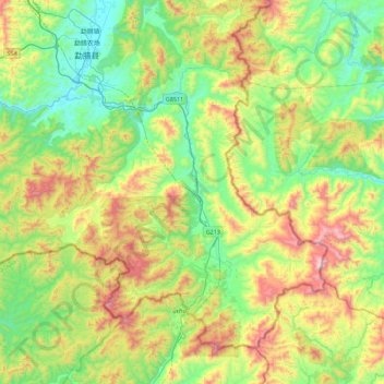Mapa topográfico Mohan, altitud, relieve