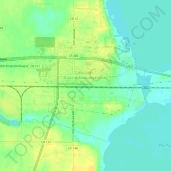 Mapa topográfico Cass Lake, altitud, relieve