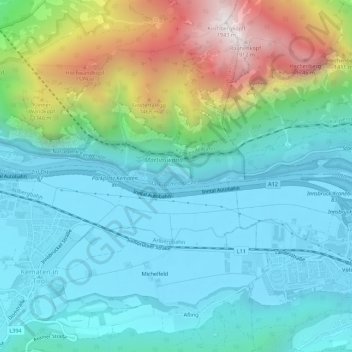 Mapa topográfico Inn, altitud, relieve