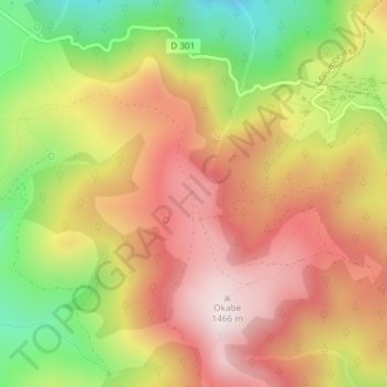 Mapa topográfico Cromlech d'Okabé, altitud, relieve