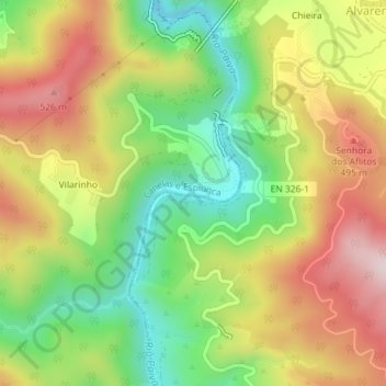 Mapa topográfico Praia Fluvial do Areínho, altitud, relieve