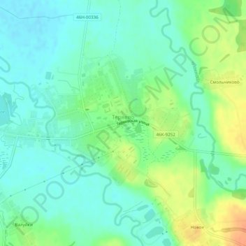 Mapa topográfico Теряево, altitud, relieve