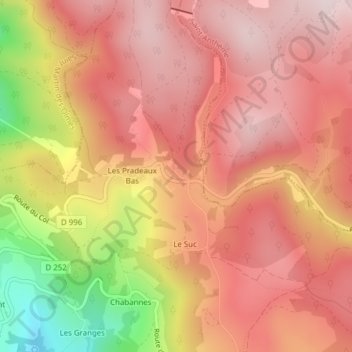 Mapa topográfico Les Pradeaux, altitud, relieve