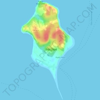 Mapa topográfico Isla Chuit, altitud, relieve