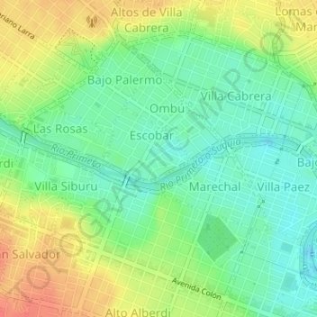 Mapa topográfico Plaza de la Democracia, altitud, relieve