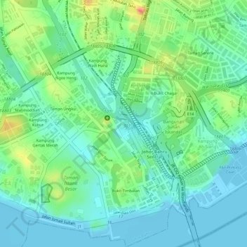 Mapa topográfico Sungai Segget, altitud, relieve