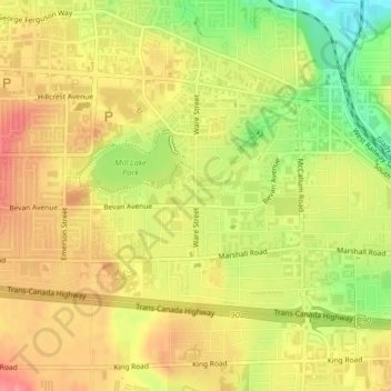 Mapa topográfico Mill Lake, altitud, relieve