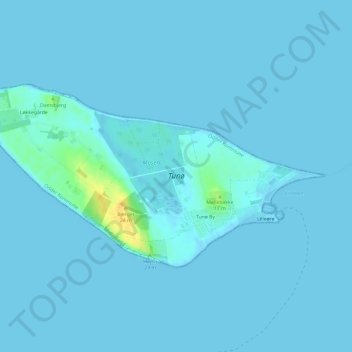 Mapa topográfico Tunø, altitud, relieve