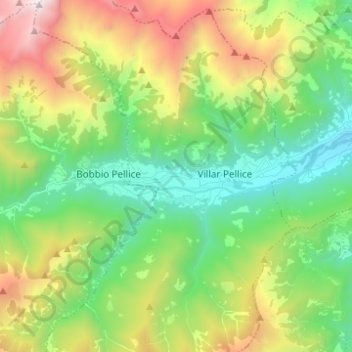 Mapa topográfico Val Pellice, altitud, relieve