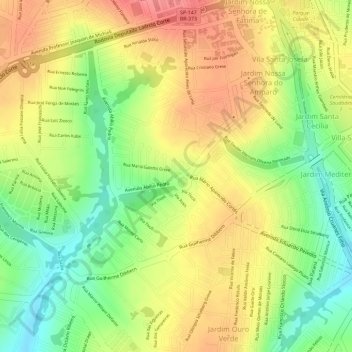 Mapa topográfico Jardim Nossa Senhora do Amparo, altitud, relieve