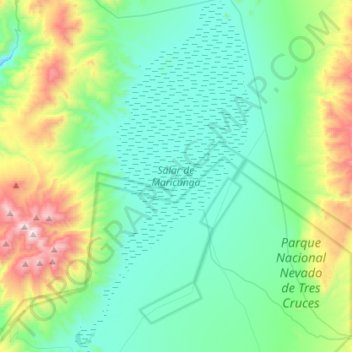 Mapa topográfico Salar de Maricunga, altitud, relieve