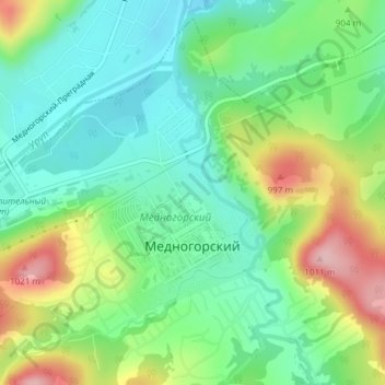 Mapa topográfico Медногорский, altitud, relieve