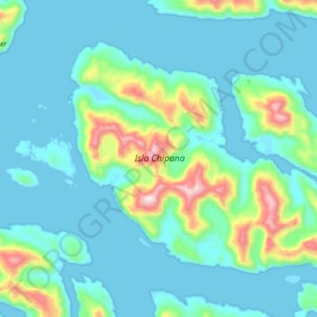 Mapa topográfico Isla Chipana, altitud, relieve