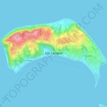 Mapa topográfico Isla Llingua, altitud, relieve
