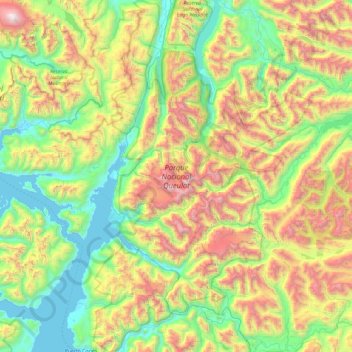 Mapa topográfico Parque Nacional Queulat, altitud, relieve