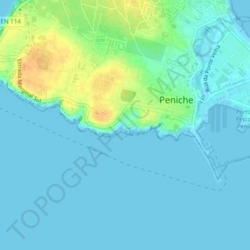 Mapa topográfico Praia do Porto de Areia Sul, altitud, relieve