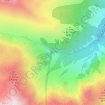Mapa topográfico Lac de la Douche, altitud, relieve