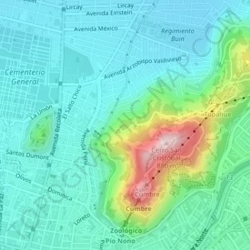 Mapa topográfico Jardin Ermitaño Bajo, altitud, relieve