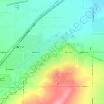 Mapa topográfico Niwot, altitud, relieve