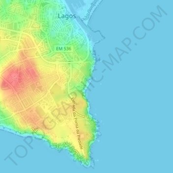 Mapa topográfico Praia Dona Ana, altitud, relieve