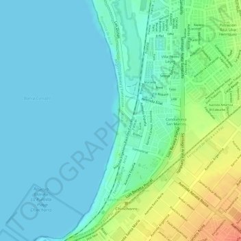 Mapa topográfico Playa Chinchorro, altitud, relieve
