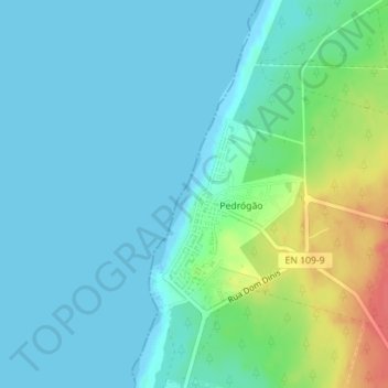 Mapa topográfico Praia de Pedrogão, altitud, relieve