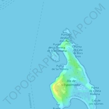 Mapa topográfico Isla de Torretes, altitud, relieve