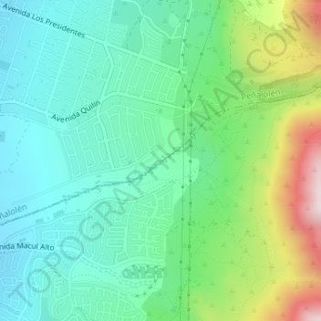 Mapa topográfico Piscinas Antialuviones Quebrada de Macul, altitud, relieve
