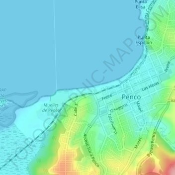 Mapa topográfico Playa Negra, altitud, relieve