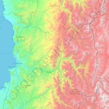Mapa topográfico Provincia de Elqui, altitud, relieve