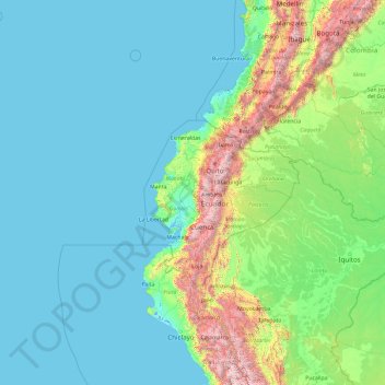 Mapa topográfico Ecuador, altitud, relieve