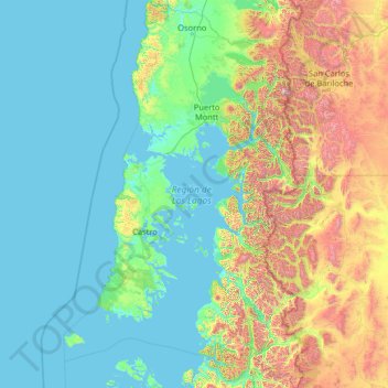 Mapa topográfico Región de Los Lagos, altitud, relieve
