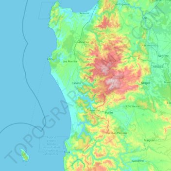 Mapa topográfico Provincia de Arauco, altitud, relieve