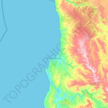 Mapa topográfico Pichilemu, altitud, relieve