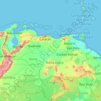 mapa topografico de venezuela Mapa Topografico Venezuela Altitud Relieve mapa topografico de venezuela