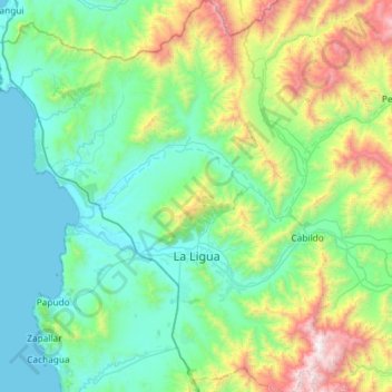 Mapa topográfico La Ligua, altitud, relieve