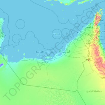 Mapa topográfico Emiratos Árabes Unidos, altitud, relieve